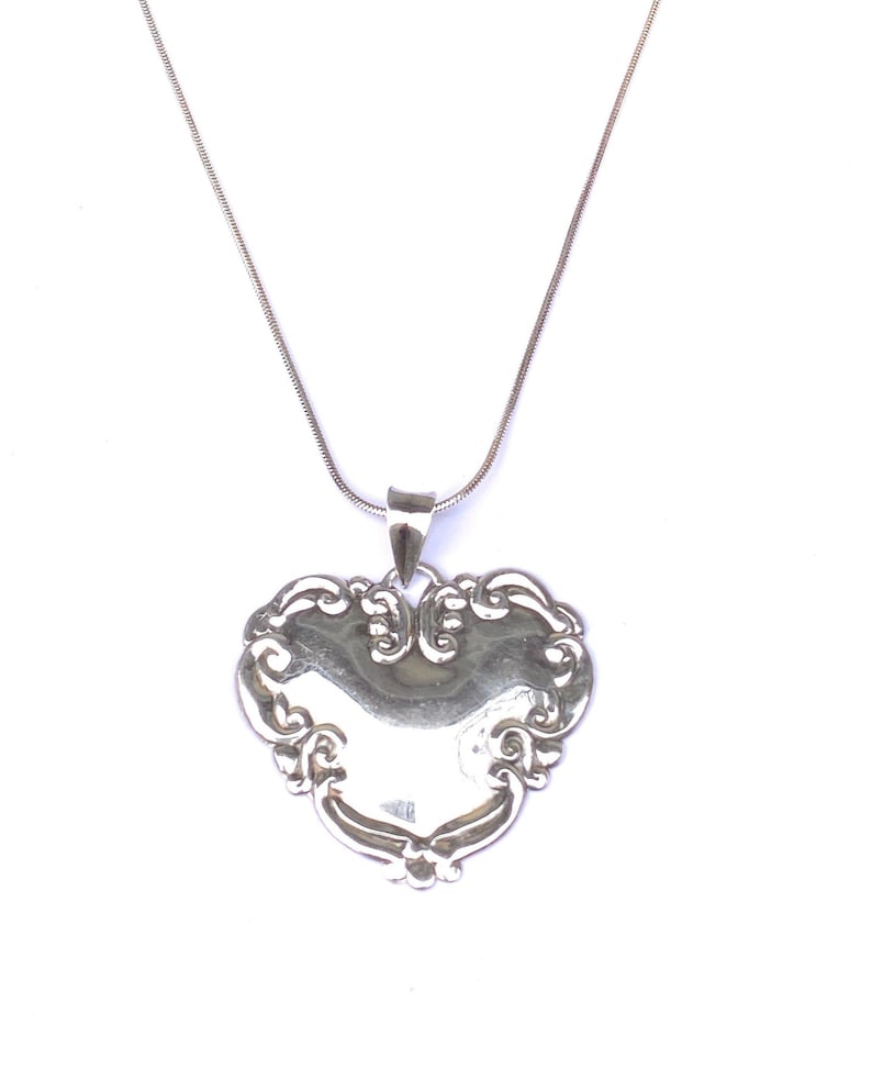 Sterling Silver Necklace, Flower Heart Pendant on Snake Chain image 1