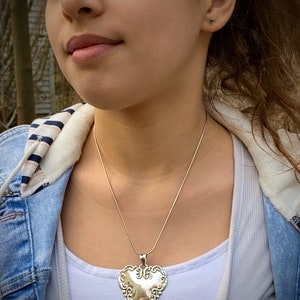 Sterling Silver Necklace, Flower Heart Pendant on Snake Chain image 3