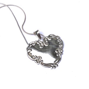 Sterling Silver Necklace, Flower Heart Pendant on Snake Chain image 4