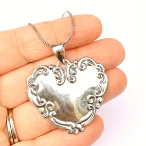 Sterling Silver Necklace, Flower Heart Pendant on Snake Chain image 5