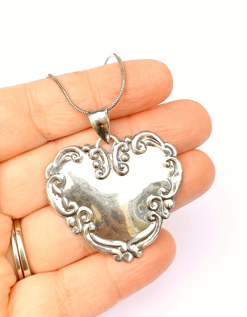 Sterling Silver Necklace, Flower Heart Pendant on Snake Chain image 5