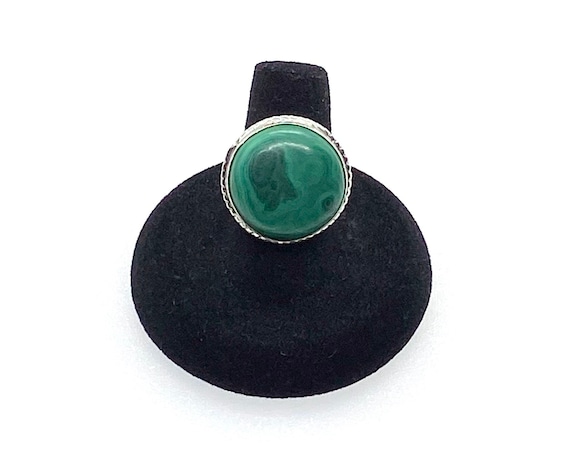 Malachite Sterling Silver Ring, Round Natural Gre… - image 2