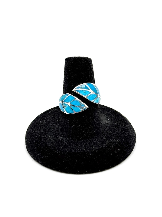 Sterling Silver Adjustable Leaf Ring Turquoise - image 1