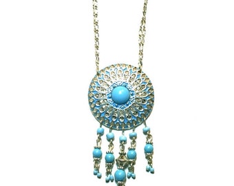 Dream Catcher Necklace Faux Turquoise and Silver Tone South Western Necklace by Avon