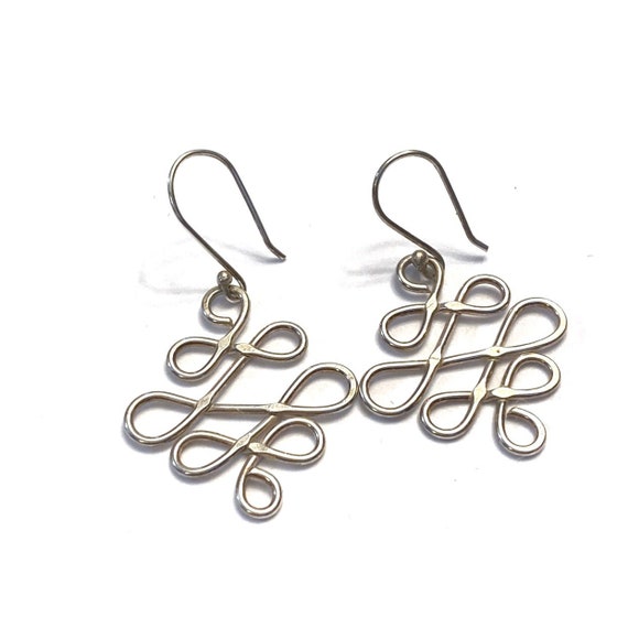 Sterling Silver Scrolling Drop Fish Hook Earrings - image 1