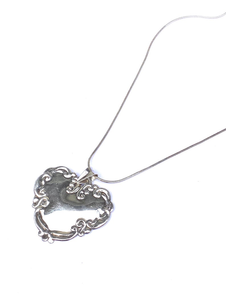 Sterling Silver Necklace, Flower Heart Pendant on Snake Chain image 7