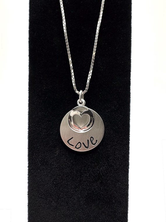 Sterling Silver Love Necklace Open Heart Circle Pendant