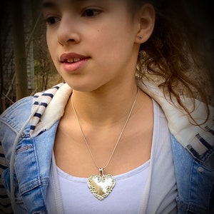 Sterling Silver Necklace, Flower Heart Pendant on Snake Chain image 9