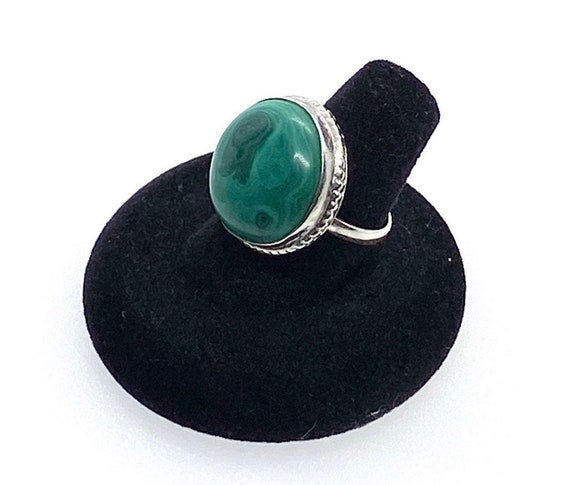 Malachite Sterling Silver Ring, Round Natural Gre… - image 1