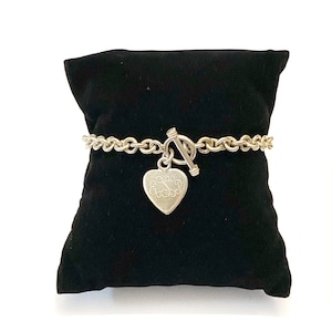 Sterling Silver Chain Bracelet with Engraved Dangling Heart