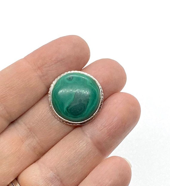 Malachite Sterling Silver Ring, Round Natural Gre… - image 3