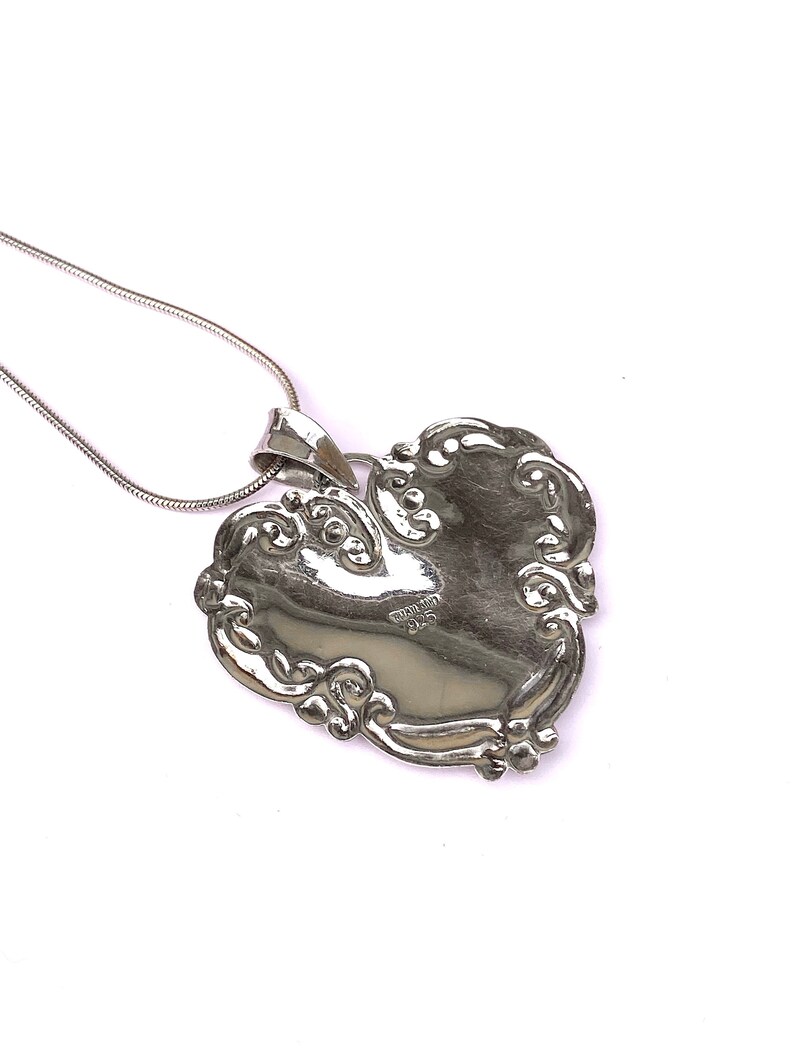 Sterling Silver Necklace, Flower Heart Pendant on Snake Chain image 8