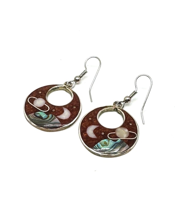 Alpaca Celestial Silver Circle Hook Earrings with… - image 10