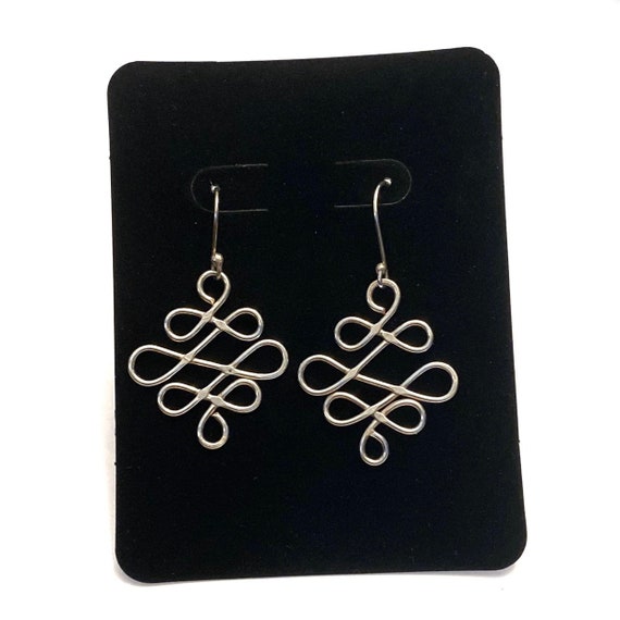 Sterling Silver Scrolling Drop Fish Hook Earrings - image 2