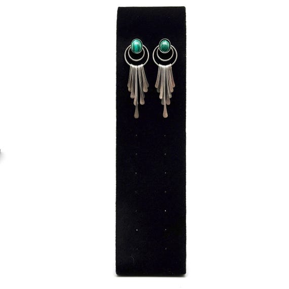 Sterling Silver Malachite Dangle Post Earrings - image 4