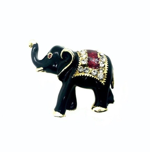 Little Elephant Antique Clear Pave Rhinestone Elephant Pin Brooch Red Rhinestone Eye