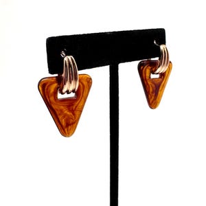 Avon Vintage Lucite Tortoise Shell Earrings Goldtone Lever Back