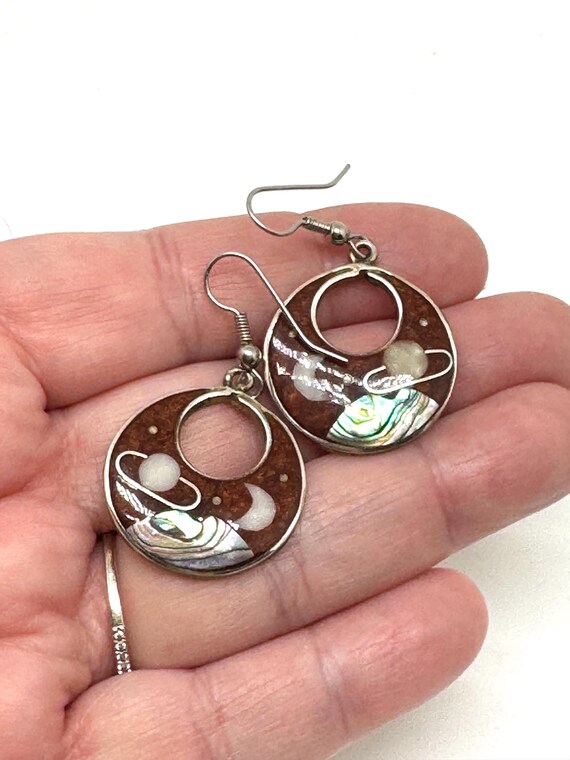 Alpaca Celestial Silver Circle Hook Earrings with… - image 11