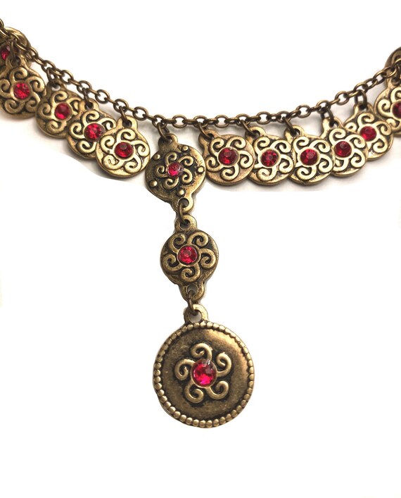 Coin Medallion Necklace Antiqued Gold Tone With Pink - Etsy