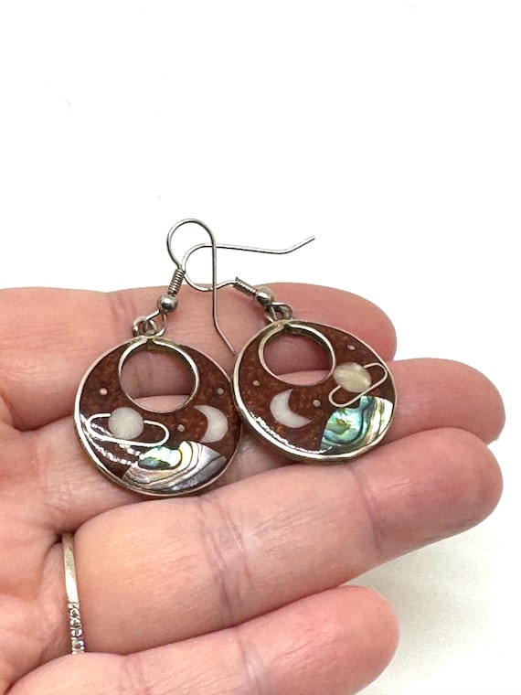 Alpaca Celestial Silver Circle Hook Earrings with… - image 12