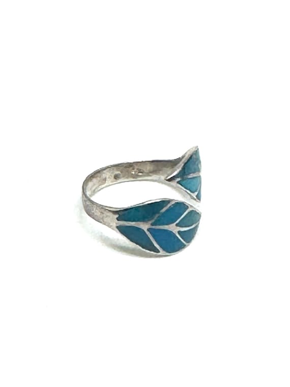 Sterling Silver Adjustable Leaf Ring Turquoise - image 4