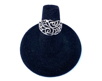 Anello in argento sterling con motivo a volute aperte, motivo a filigrana ritagliata, misura 6