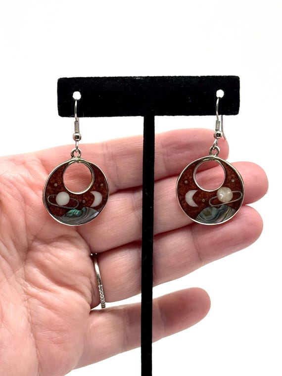 Alpaca Celestial Silver Circle Hook Earrings with… - image 5