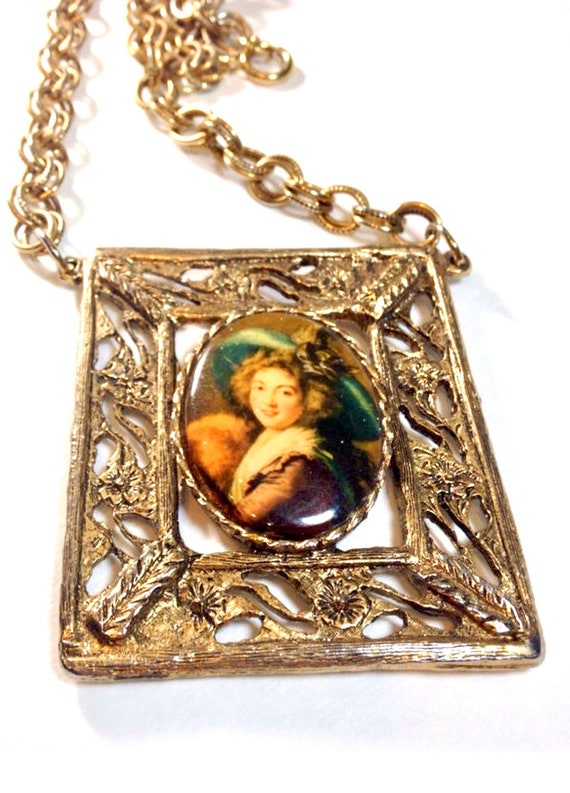 Huge Cameo Necklace with Square Filigree Pendant G