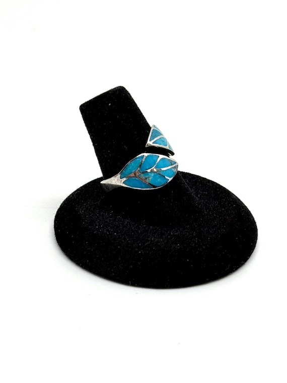 Sterling Silver Adjustable Leaf Ring Turquoise - image 3