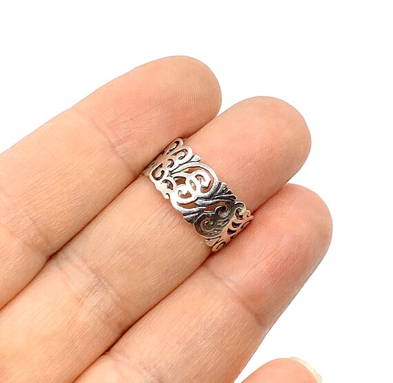 Sterling Silver Ring, Open Scrollwork Cutout Desi… - image 1
