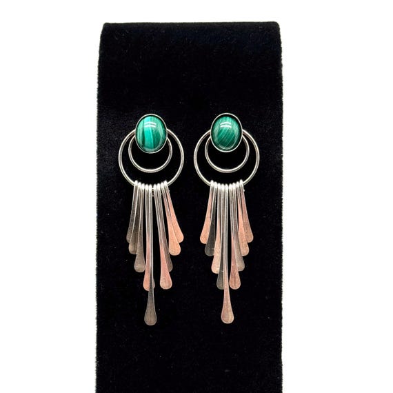 Sterling Silver Malachite Dangle Post Earrings - image 1