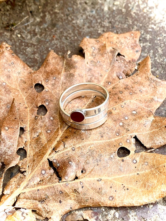 Sterling Silver Wrap Ring, Simulated Carnelian Ri… - image 5