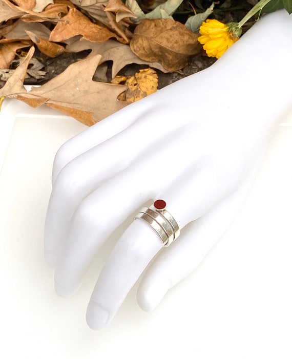 Sterling Silver Wrap Ring, Simulated Carnelian Ri… - image 6