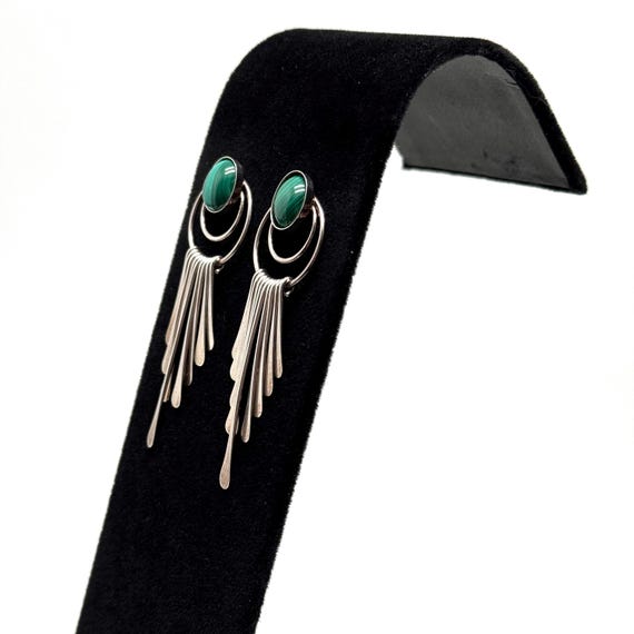 Sterling Silver Malachite Dangle Post Earrings - image 3