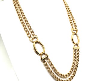 Vintage Napier Goldtone Double Strand Curb Chain Necklace