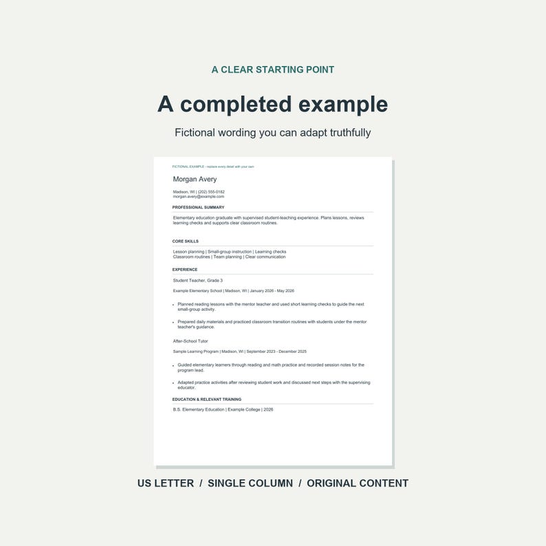 Substitute Teacher Resume Example.pdf Elementary Teacher Resume Template PDF, Fillable One Page Resume With ...