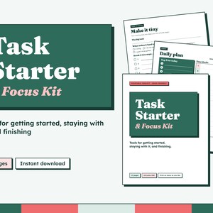 Kit imprimible de planificación para TDAH, herramientas para iniciar tareas y concentrarse, lluvia de ideas, desglose de tareas, planificador diario, PDF de función ejecutiva
