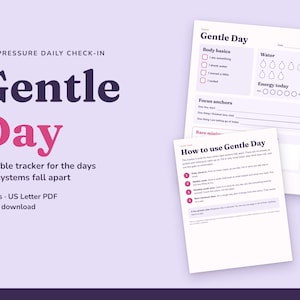 Gentle Day Printable Tracker, Low Pressure Daily Planner, Bare Minimum Day Checklist, Self Care Habit Tracker, Instant Download PDF