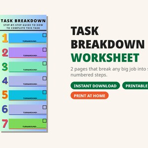Task Breakdown Worksheet Printable | Break Down Big Tasks Step by Step | Project Planning Page PDF