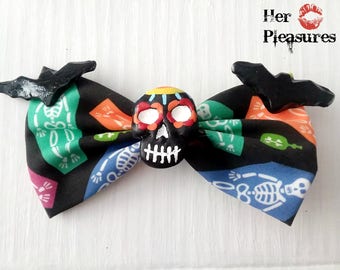 Day of the Dead SUGAR SKULL coffin skeleton Rockabilly bow
