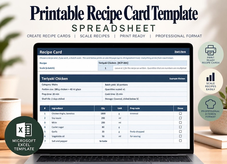 Example Kitchen Task Sheet Printable Recipe Card Template Excel, Professional Kitchen Recipe Sheet ...