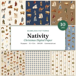 Nativity Seamless Pattern, 10 Religious Christmas Digital Paper, Watercolor Nativity Background, Christian Scrapbook Paper