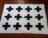 Modern swiss-cross black and white quilt in any size