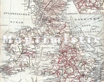 1898 Shipping Routes in Great Britain and in Ireland at the end of the 19th Century Original Antique Map
