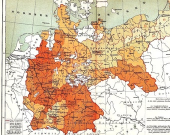 SPREAD of Some Important INFECTIOUS DISEASES in the German Empire in 1892 and 1893, Typhus, Dysentery , etc. Original Antique Map from 1899