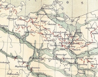 1902 GLACIAL VALLEY or URSTOMTAL of North Germany at the Beginning of the 20th Century Indicating the Moraine Lines Original Antique Map