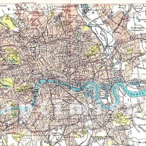 1898 LONDEN en de Theems met de buitenwijken rond 1898, Middlesex, TOTTENHAM, Surrey, Kent, Walthamstow, Essex, originele gedateerde antieke kaart