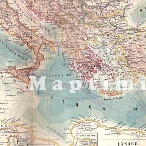 1895 The MEDITERRANEAN SEA and its Coastal Areas in the 19th Century - GIBRALTAR, Malta, the Nile Delta Original Antique Geographical Map