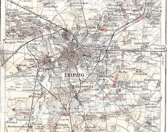 1885 LEIPZIG - BATTLE of Leipzig or Battle of NATIONS October 1813, Napoleon, French Army, Confederation of the Rhine, Original Antique Map