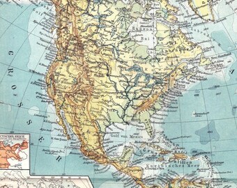 1924 NORTH and SOUTH AMERICA - Geographical Map of the American Continent with an Economy Statistical Section Map, Original Antique Map